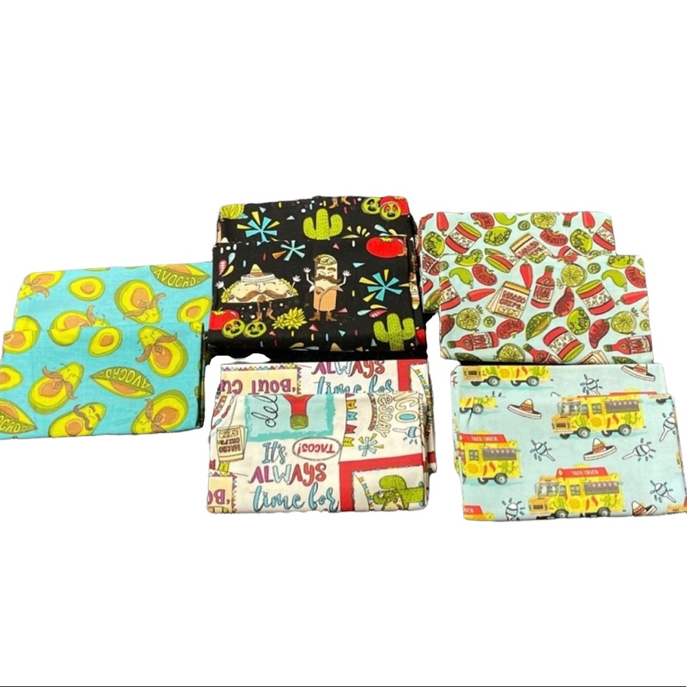 Sewing Quilting Fabric Fat Quarters TacoTheme set of 10